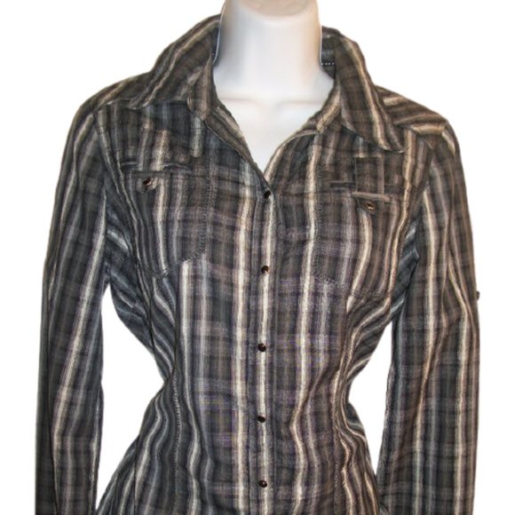 ---  Point Zero Black Gray Plaid Cotton Shirt Size Medium - Picture 2 of 4